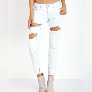 One x One Teaspoon Trashed Free Birds Jeans Light Wash Distressed Low Rise 27